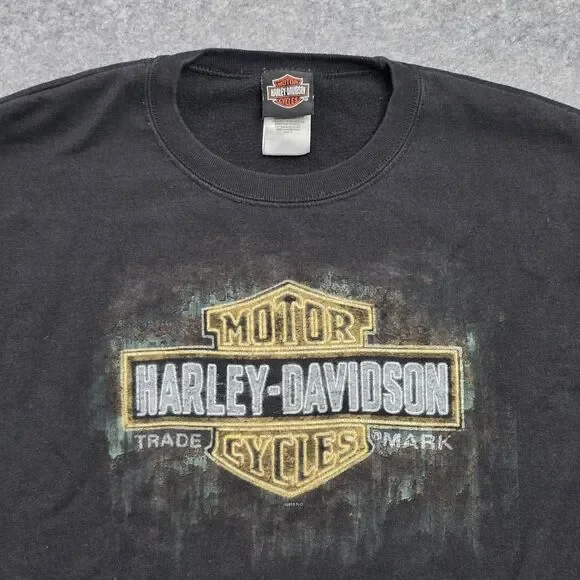 Harley-Davidson Sleeve Hit Sweatshirt‎ Mens Medium Black Crewneck Graphic - Picture 3 of 12